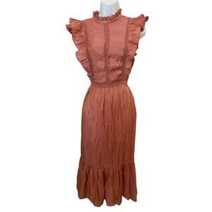 NWOT INA (i:na) Dark Peach Long Dress in Shiny Material Midi   M